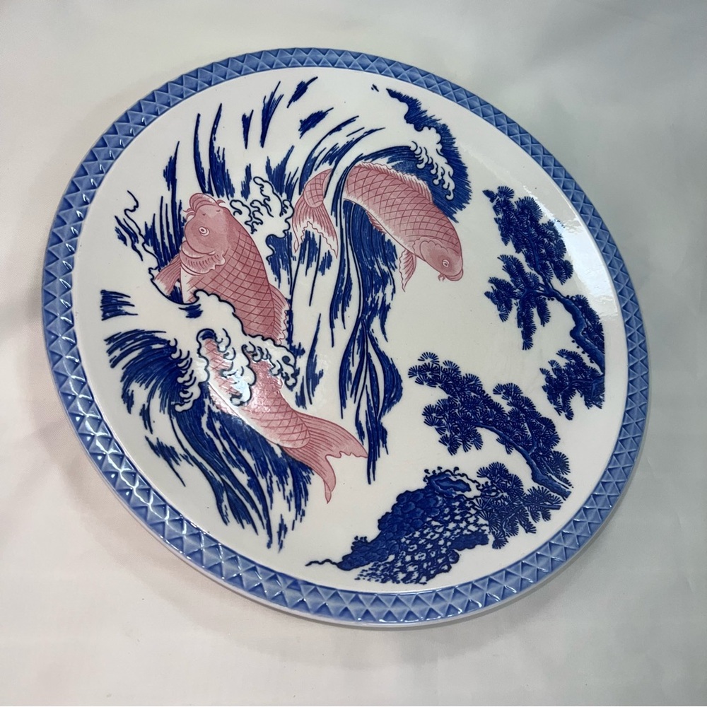 Blue and White Decorative Plate with Fish Design - Picture 7 of 15